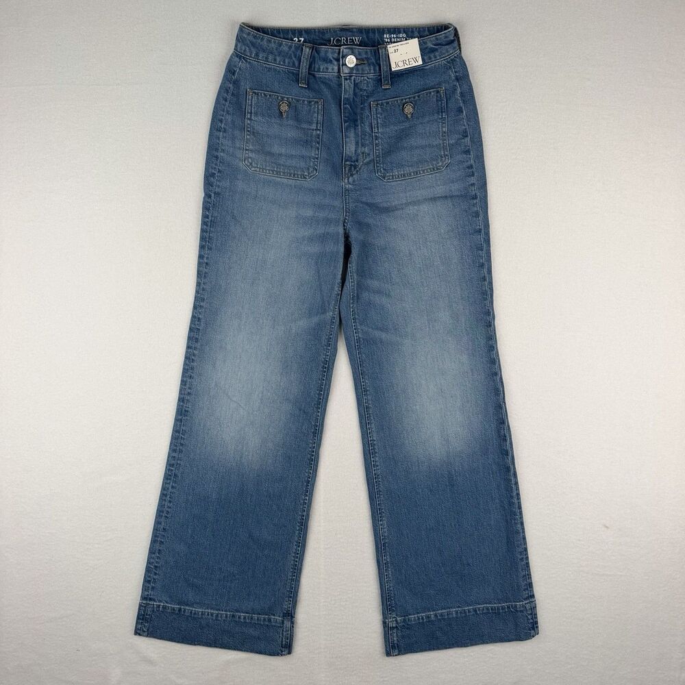 NWT J.Crew Denim Trouser Jeans Women’s 27 High Rise Wide Leg RE-96-IDG